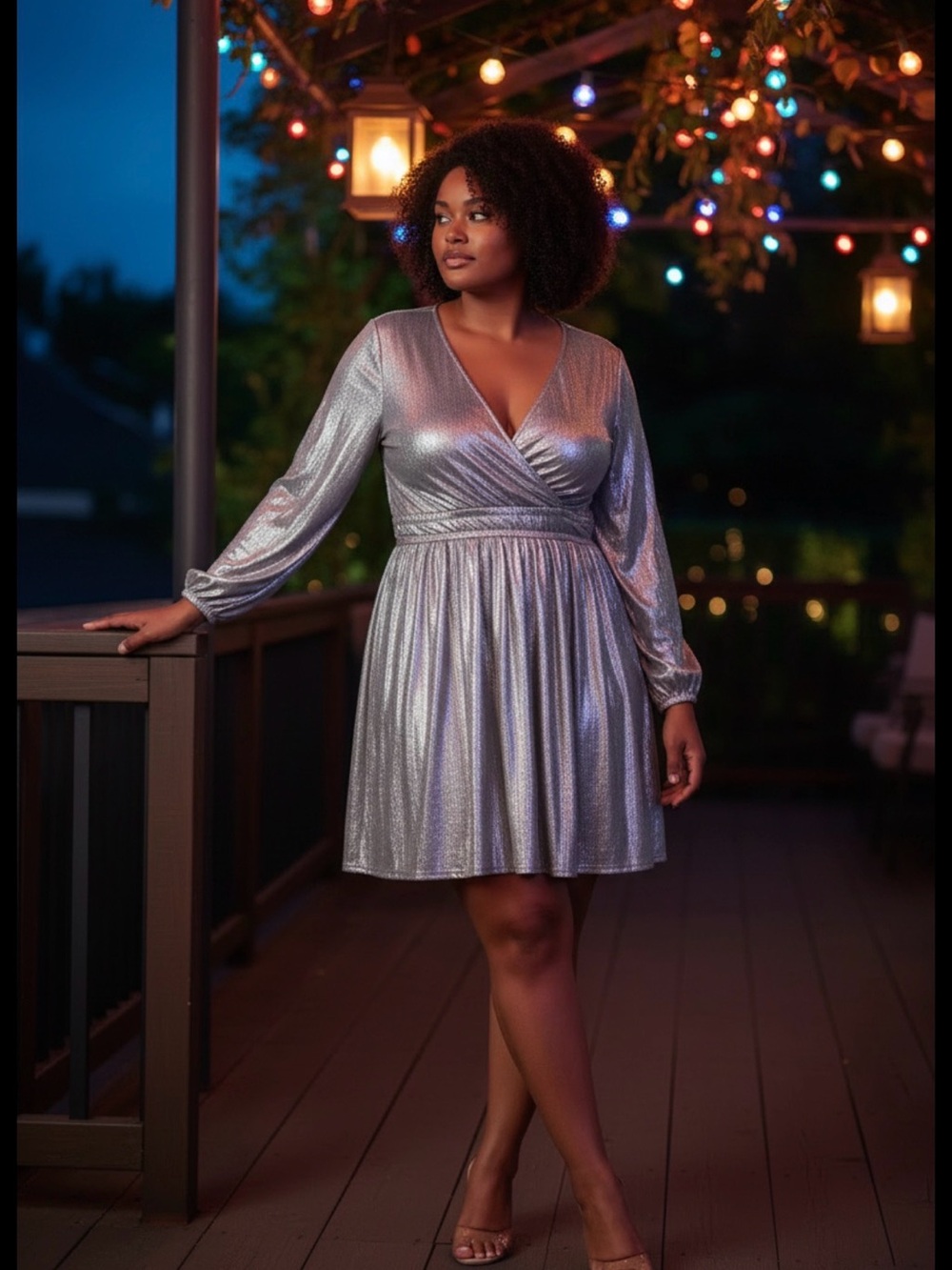 torrid Metallic Silver Long Sleeve Fit-and-Flare Dress